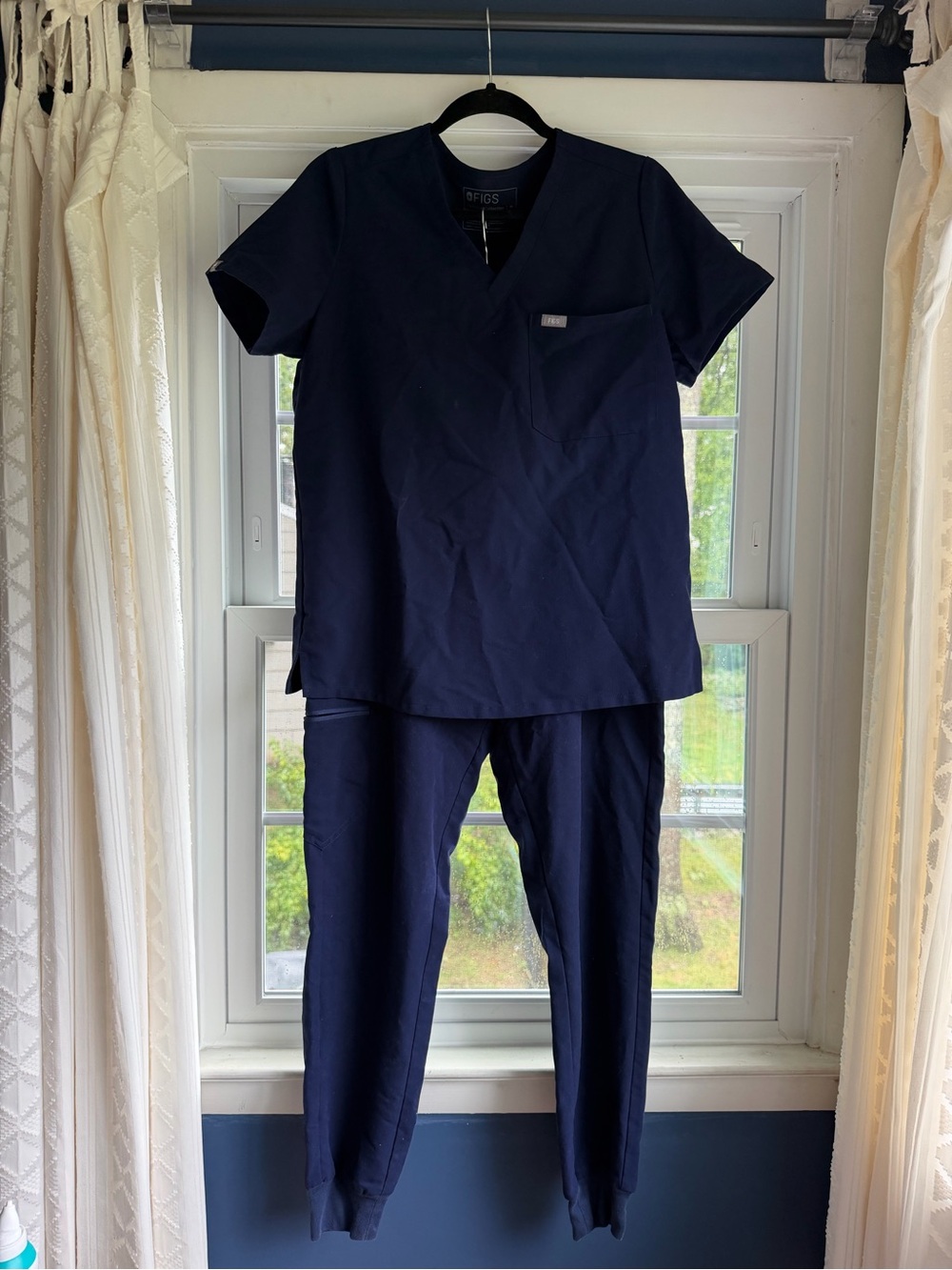 Figs Navy Blue Women’s Pajama Set - Short Sleeve Top & Jogger Pants